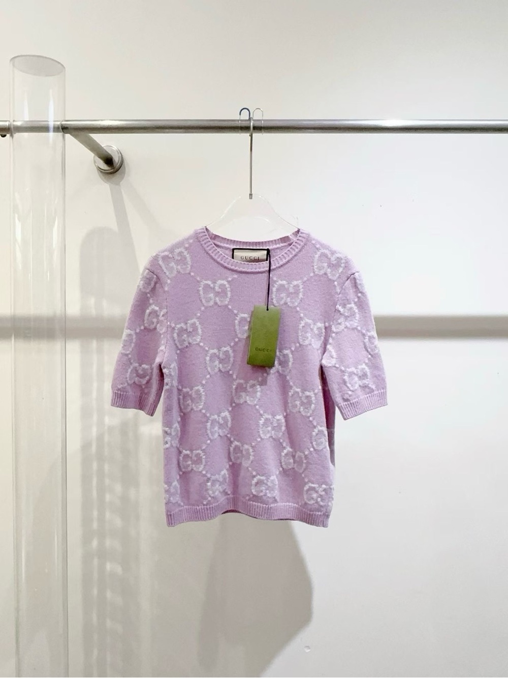 Gucci Lilac GG Jacquard Short Sleeve Sweater